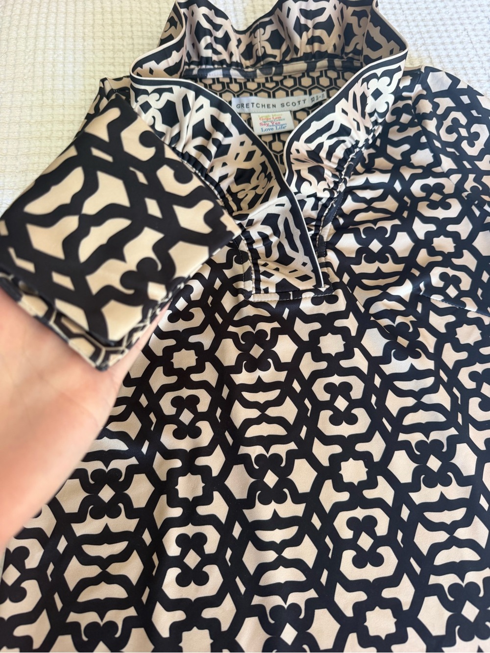 Gretchen Scott Black and Cream Geometric Print Dress - Picture 3 of 6